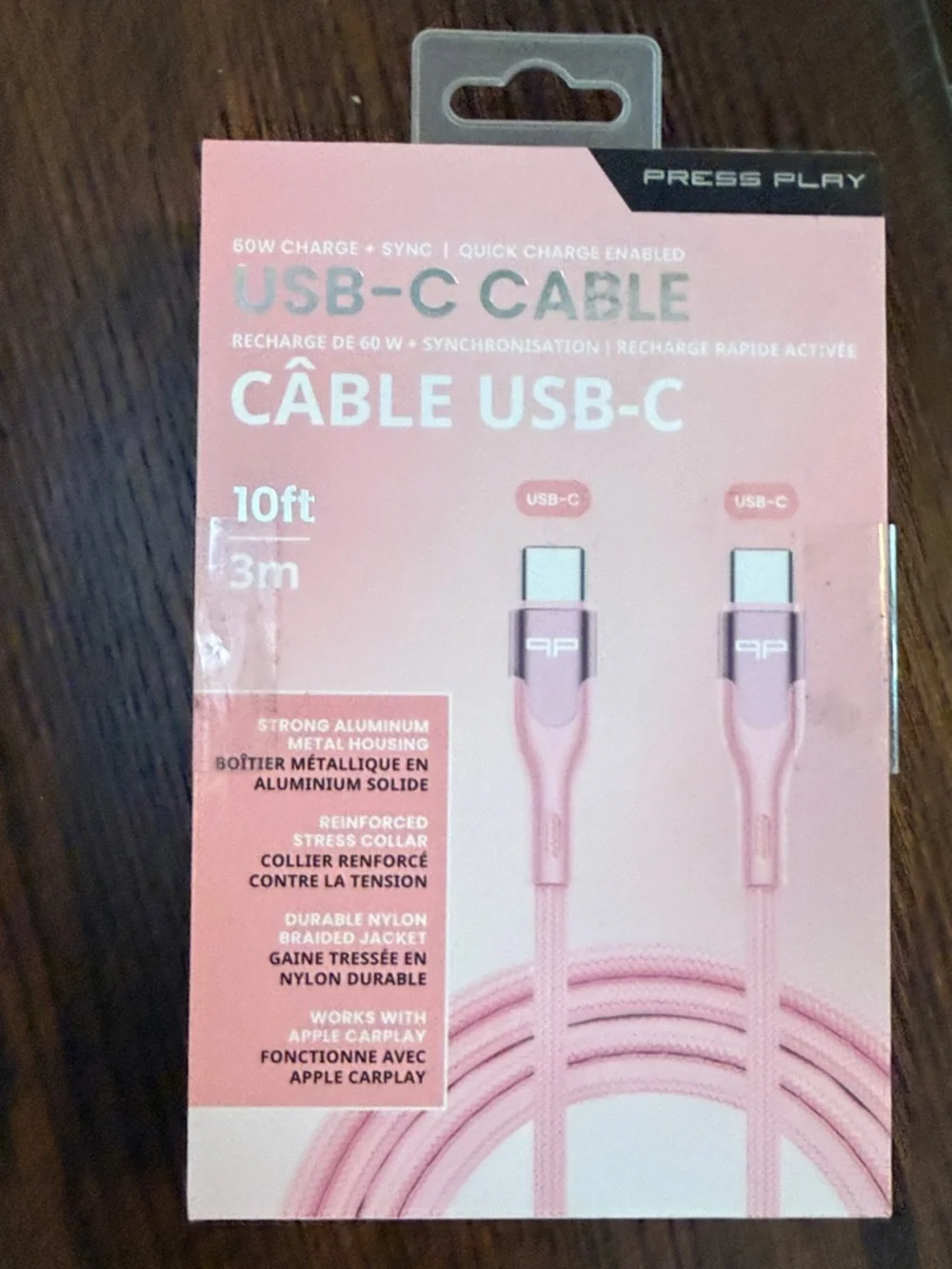 60W USB-C to USB-C Fast Charging Cable — Pink, 3m
